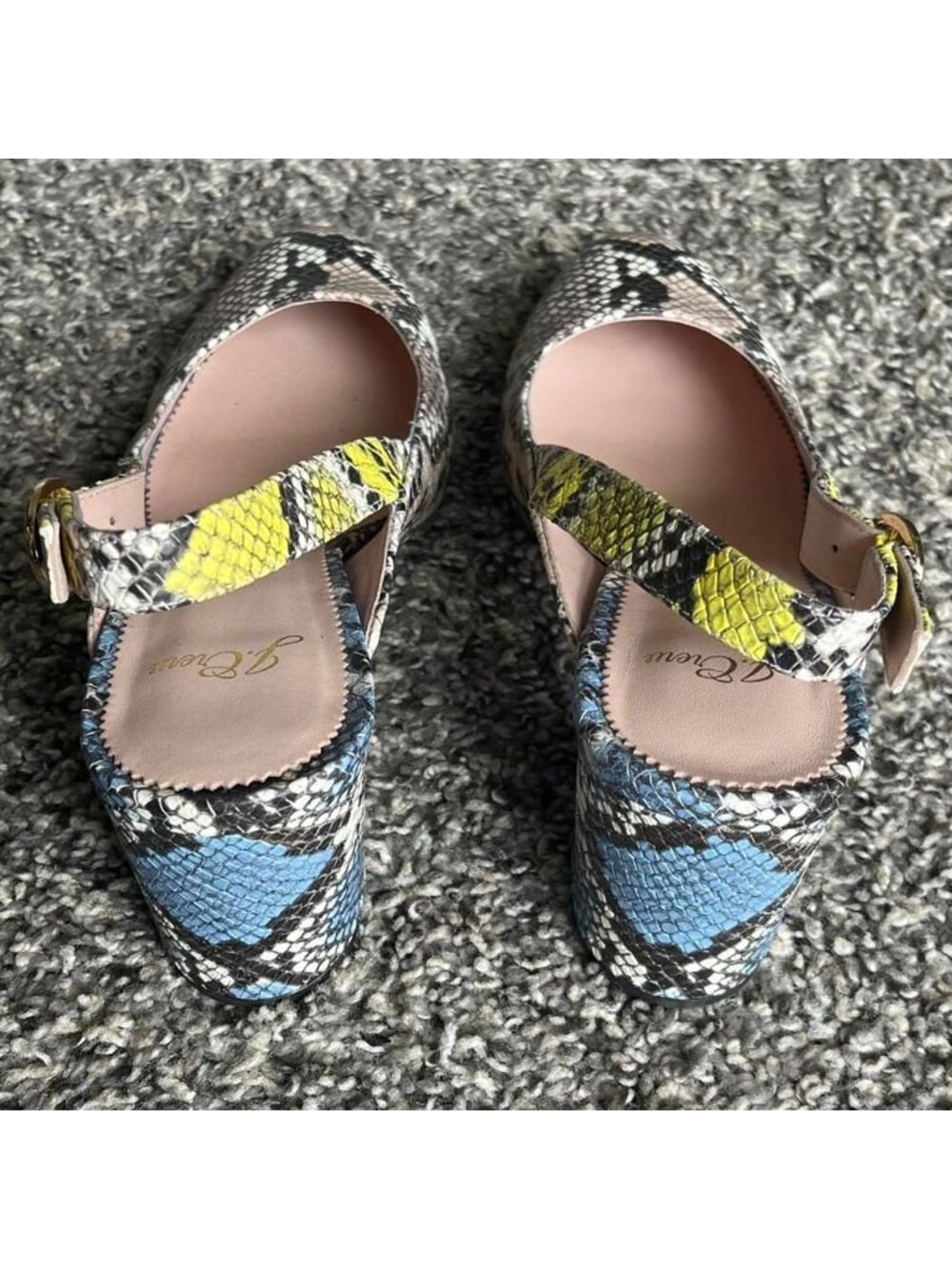 J.Crew Slingback Leather Snake Print Block Heels Size 8 Boho Western Indie - Picture 6 of 8